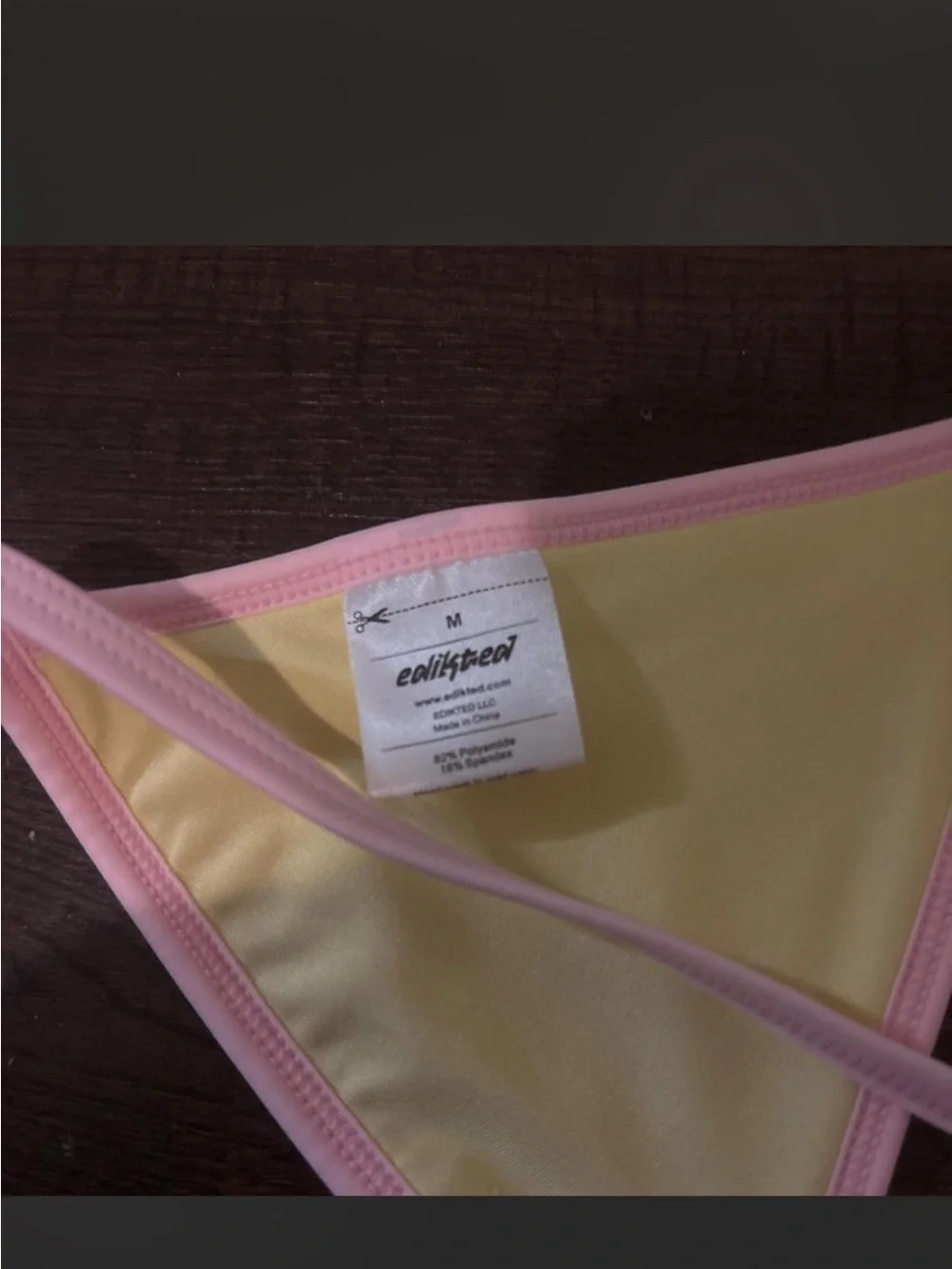 edikted Yellow Triangle Bikini Top and bottom  with Pink Trim